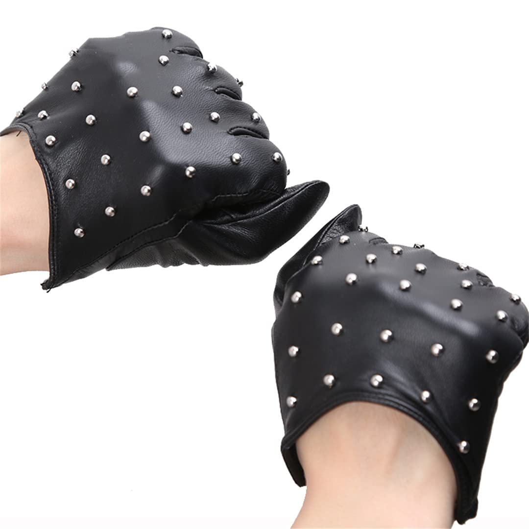 Rivetti Guanti in pelle da donna Fodera sottile e calda Guanti invernali da donna Guanti da moto da guida Black Xl