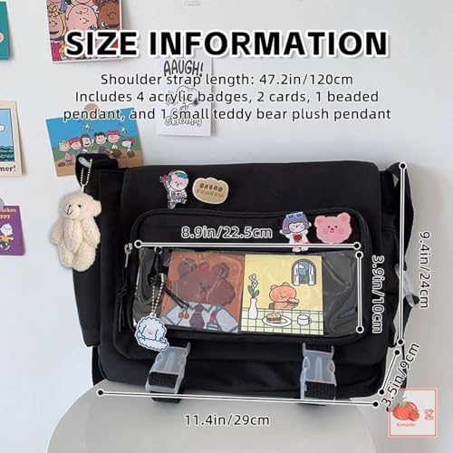 Image of Kawaii Crossbody Ita Bag for Women with Pin & Plush Bear - Japanese Messenger Bags Y2K Shoulder Purse