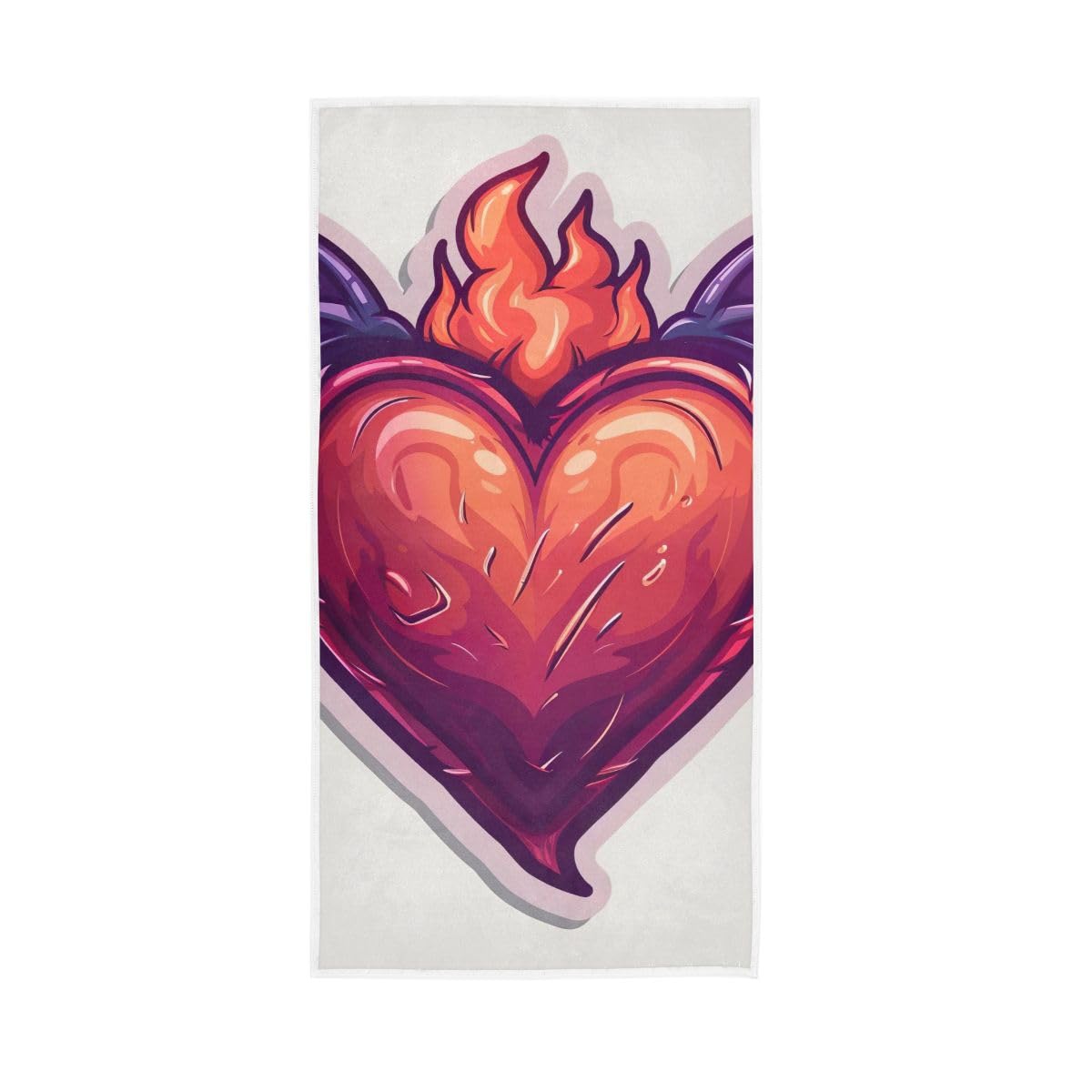 LSRCPD Flaming Heart with Bat Wings Hand Towels Cotton Absorbent Soft Decorative Towel for Bathroom 15 x 30 Inch