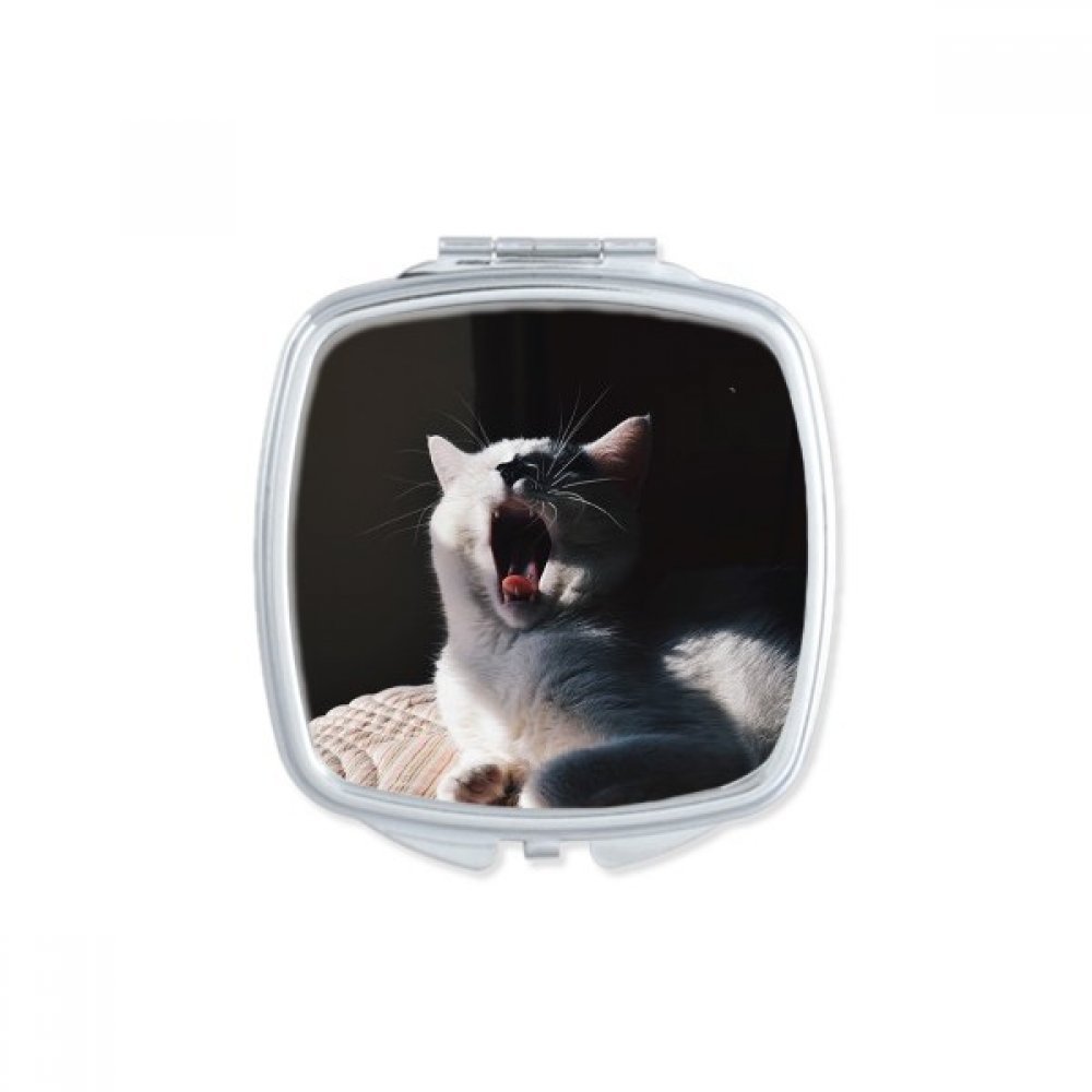 Miroir de maquillage compact motif chat gris, accessoire beauté