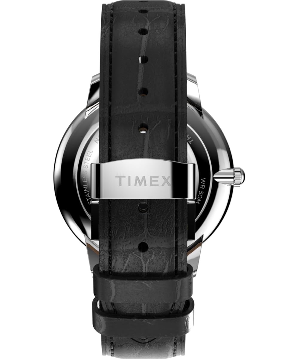 Timex Waterbury Metropolitan Sub-Second Tw2Y23100 Zegarek Męski, 39 mm, Czarny Skórzany Pasek, Tarcza w Odcieniu Srebra i Koperta ze Stali Nierdzewnej