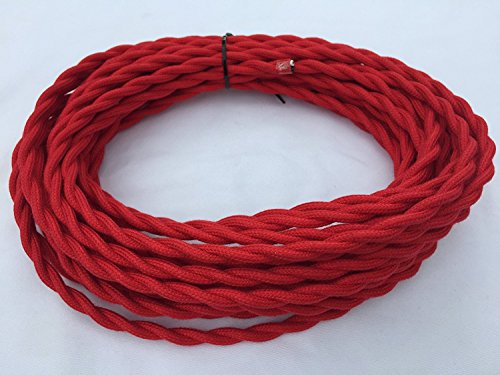 Red Cotton Cloth Covered Twisted Cord - 25' Antique Style Cloth Wire - 18 Gauge 2 Conductor - 18/2 Vintage Cloth Cord