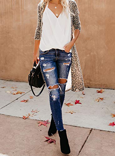 Sidefeel Women Long Sleeve Open Front Print Knit Cardigans Outwear Medium Leopard