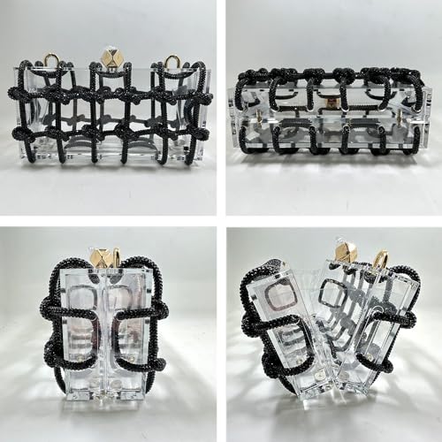 Image of Acrylic Clutch for Women Clear Purse with Rhinestone, Sparkly Evening Bag Party Prom Wedding Cocktail, Black