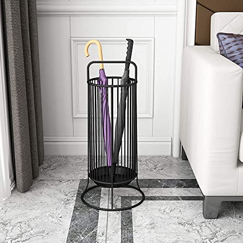 Porte-parapluie géométrique en fer forgé noir avec crochets de rangement
