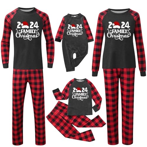 Conjunto de pijama familiar de Navidad para hombre y mujer, con letras impresas a juego, cómodo para él y ella, diseño de dibujos animados para niños y niñas, para bebés de 18 meses, 24 meses, 9 años