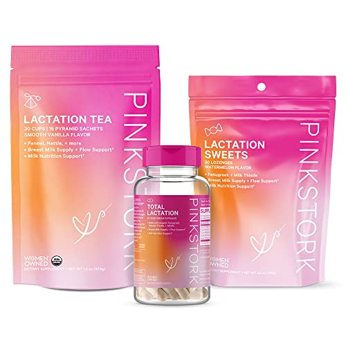 Image of Pink Stork Nursing Bundle: Lactation Support Supplements for Breastfeeding, Lactation Tea & Sweets, Breast Milk Supply & Flow, Women-Owned