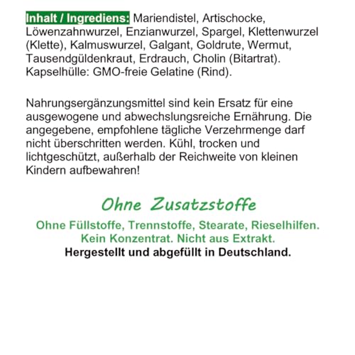LEBER Vital Komplex Leberkapseln 360 Kapseln 12 Kräuter & Bitterstoffe mit Löwenzahn, Artischocke, Mariendistel + CHOLIN für normale LEBERFUNKTIONEN & FETTSTOFFWECHSEL. OHNE ZUSATZSTOFFE 26454-360 – Bild 3