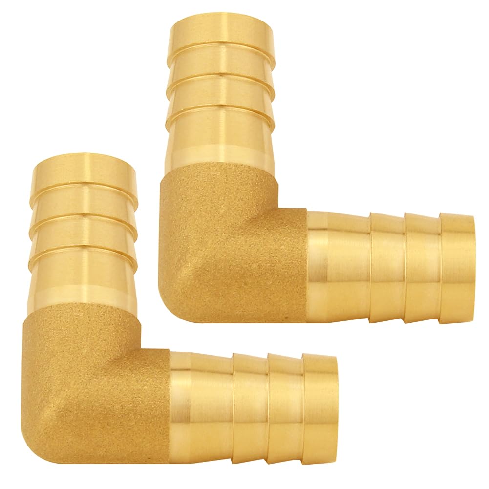 Uenede 2PCS Solid Brass 5/8"OD Barb Elbow Fittings 2-Way 90 Degree L Right Angle Barbed Fitting for Water/Oil/Gas
