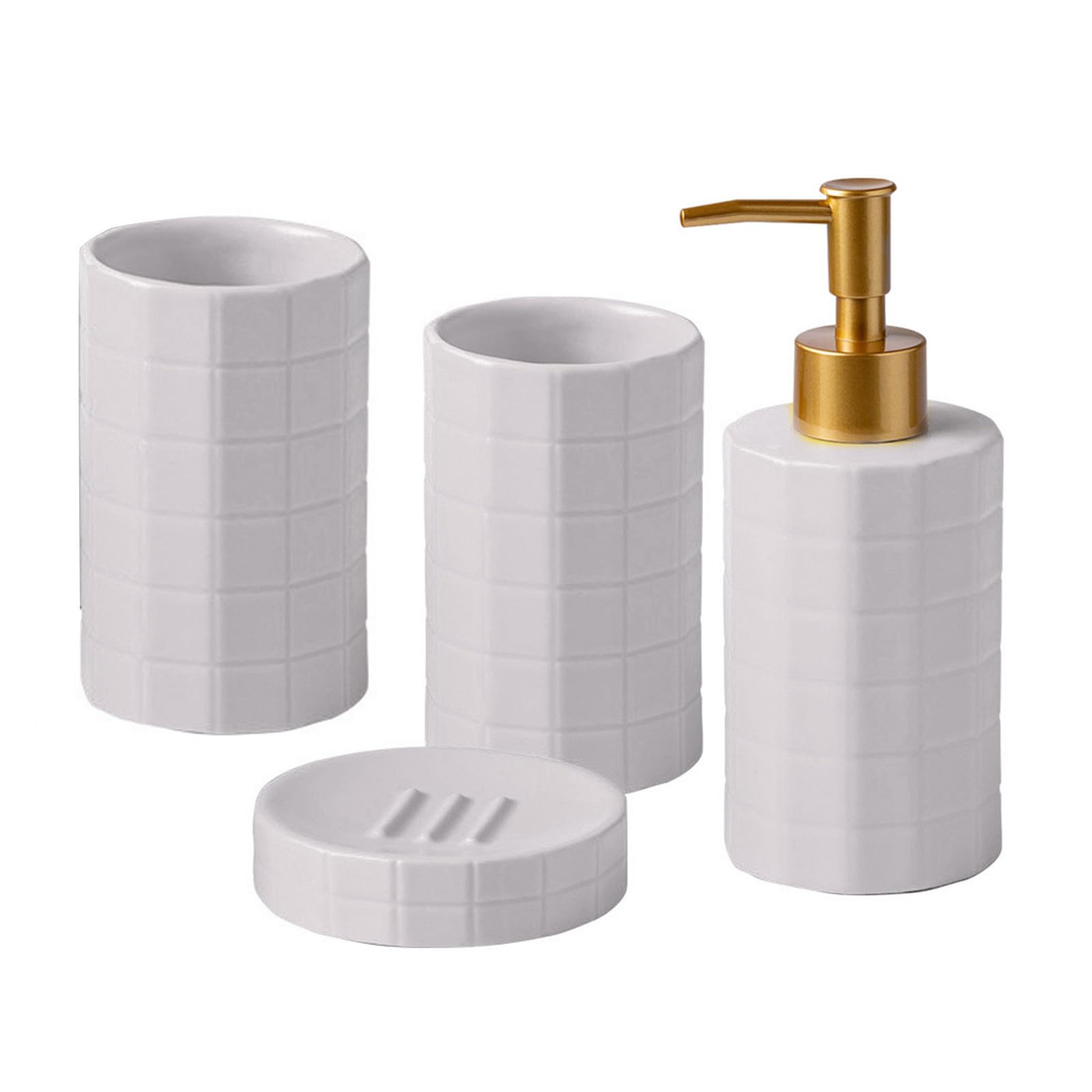 Buxuaaaa Light Grey Ceramic Bathroom Set With Nonslip Base Toiletry Includes Soap Dispenser, Toothbrush Holder For Modern Bathrooms Ceramic Bathroom Set