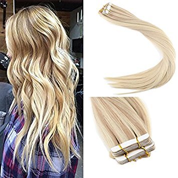 Sunny 20inch Remy Tape in Hair Extensions Human Hair Nordic Balayage Blonde Highlight Remy Hair Extensions Human Hair Tape in 20pcs/50g per pack