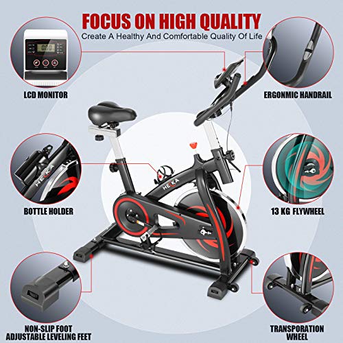 Heka Heimtrainer Fahrrad mit 13 kg Schwungrad,Indoor Bike, Hometrainer für zu Hause, Fitnessbike mit Pulsmesserr & LCD… – Bild 4