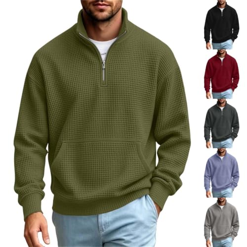 TERGHTP Mens Quarter Zip Pullover Waffle Knit Mock Neck Casual Sweatshirts - image 1