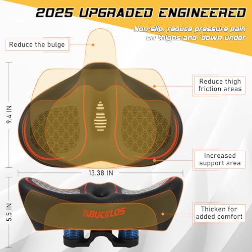 Image of BUCKLOS New Noseless Bike Seat for Comfort Men&Women Extra Wide Bicycle Seat Cushion Oversized Comfortabele Foam Padded Bike Saddle for Peloton Exercise Bike Ebike Cruiser Bikes