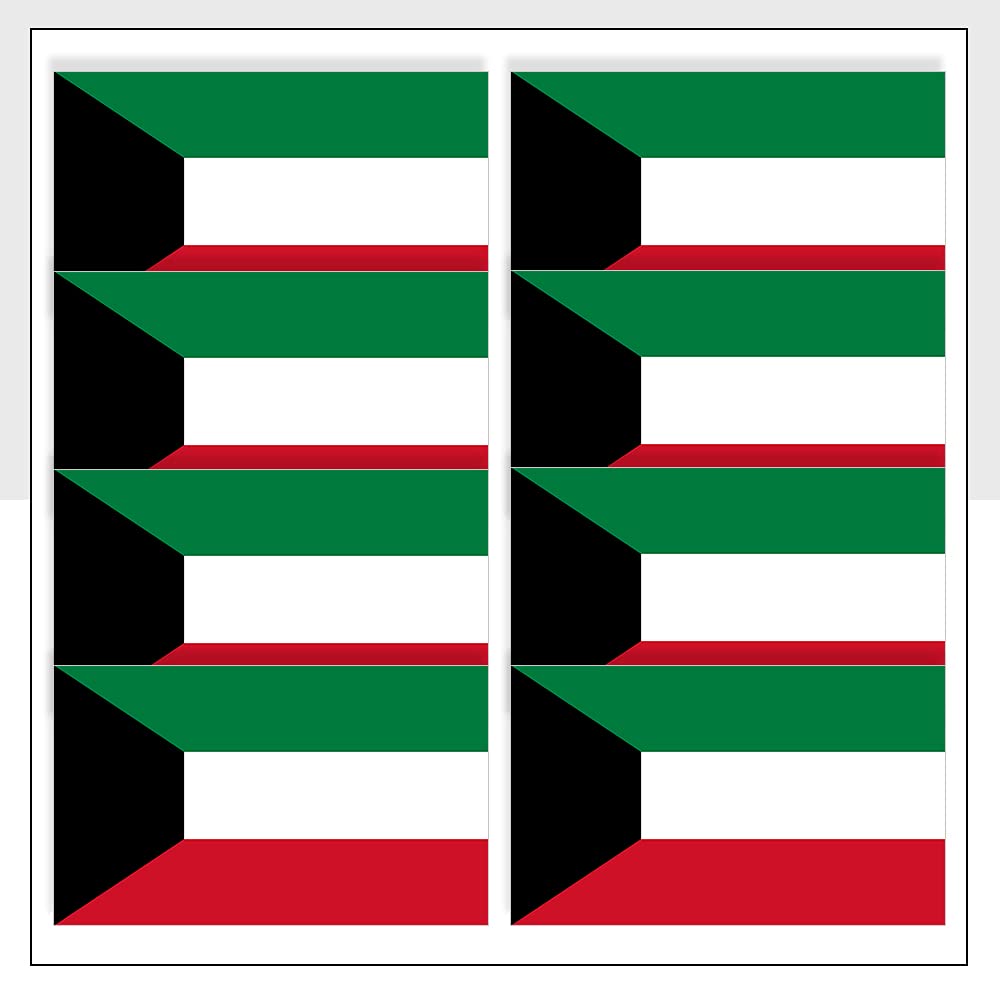 Packwith Kuwait Flag Laptop Stickers Pack Of 8 (33 X 20Mm) Vinyl Kwt Flag Labels For Helmet Ipad Fridge Bike Packwith® #P1045