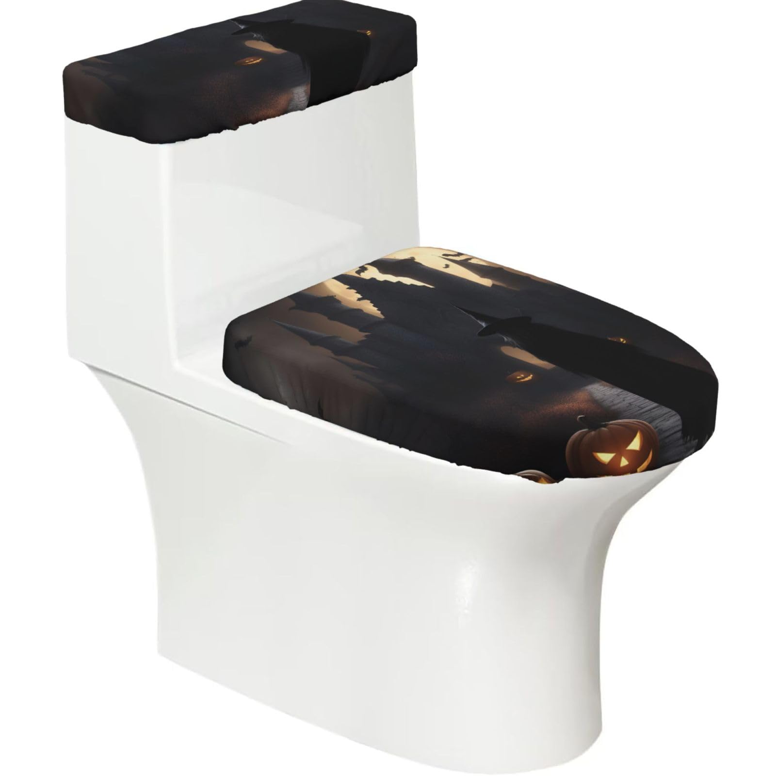 Halloween Goth 1 Print Stretch Toilet Covers Set, Polyester Covers Replacement For Fits Most Size Lids Bathroom Decor