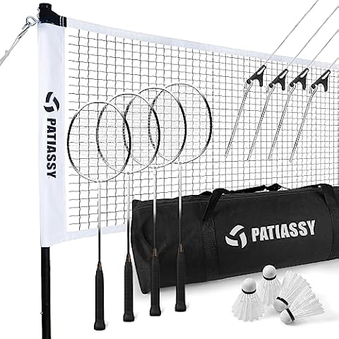 Patiassy Portable Badminton Net Set with 4 Badminton Rackets, Badminton Shuttlecocks and Carrying Bag for Backyard(White) Cover