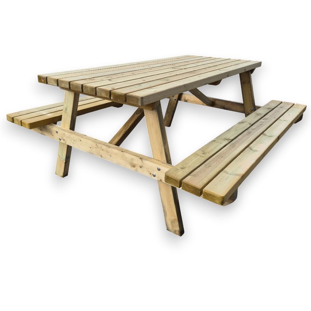 SUNWOOD Table pique-nique en bois professionnel, épaisseur 44 mm, 180 x 165 cm, pin de Suède imprégné de classe IV, mobilier urbain et jardin, robustesse maximale, 100 % fabriqué en Italie