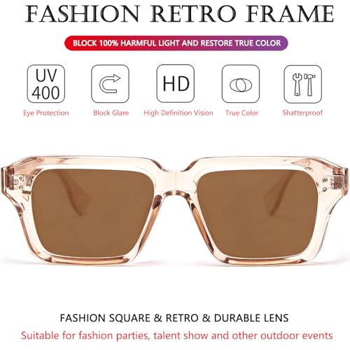 Image of AIEYEZO Rectangle Sunglasses for Men Women Fashion Square Frame Sun Glasses 90's Retro Designer Shades