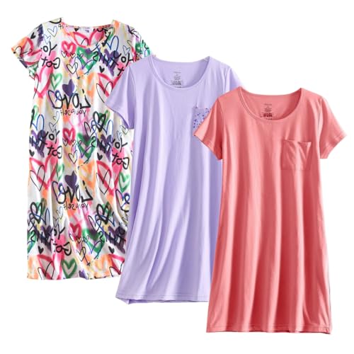 Image of PNAEONG 3 Pack Women's Cotton Nightgown Short Sleeve Shirt Print Sleepdress