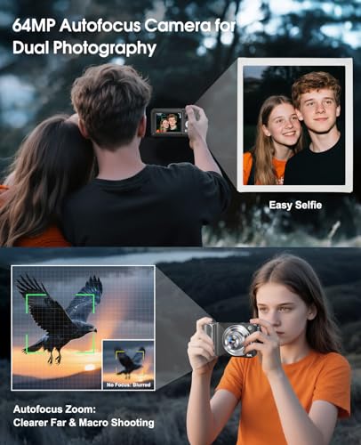 5K Digital Camera for Photography, 64MP Touchscreen WiFi Camera with Autofocus 6X Optical & 16X Digital Zoom, Dual-Lens Vlogging Camera for YouTube Video Anti-Shake, Travel Compact Camera with Flash