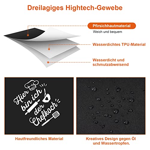 ALTcompluser Kochschürze mit Spruch Lustig Grillschürze Küchenschürze für Männer Lustige Geschenke für Papa Opa Geburtstag Vatertagsgeschenk-Hier bin ich der chefkoch-Schwarz
