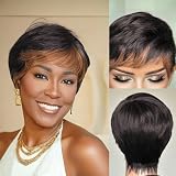 SisBroSis Short Layered Pixie Cut Wigs for Black Women Pixie Cut Human Hair Wigs With Bangs 1b/33 Color for Summer Daily Use Lightwight Glueless Full Machine Made Short Wigs for Women