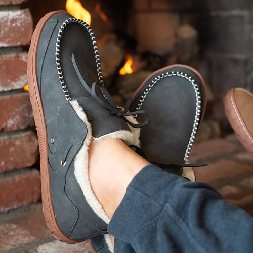 Flojos Unisex Cancun Faux Leather Upper W/Shearling Trim/Sock, Custom Sole, Black/Gum4