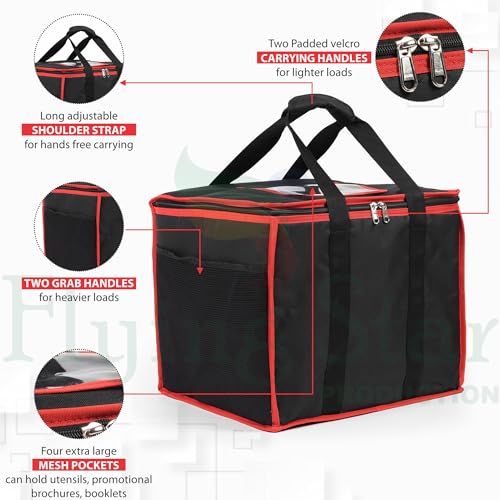Image of DOUBLE R BAGS Polycarbonate Insulated Grocery & Food Delivery Thermal Bag | Hot & Cold Storage Box for Restaurants | Large Red (34x36x41.9 cm) 1 Compartment, 1 Pocket | (Pack of 1)