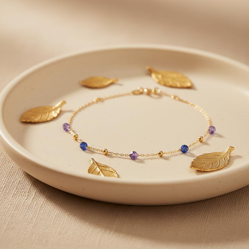 14K Solid Gold Custom Multi-Gemstone Station Bracelet in Real Pure Gold Gift for Women - Image 4