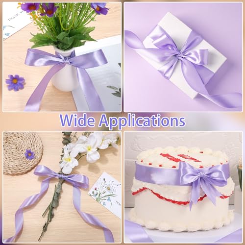 Image of woric Light Purple Satin Ribbon 1 Inch 50 Yards Lilac Ribbon Lavender Ribbons for Flower Bouquet Graduation Decor Leis Making Wedding Bridal Bouquet