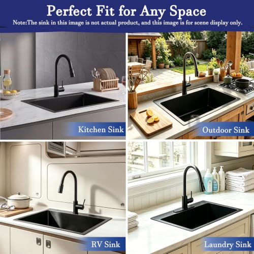 Image of VAPSINT 33x22 Black Drop in Kitchen Sink, 33 Inch Gunmetal Black Stainless Steel Top Mount Kitchen Sink, Single Bowl Laundry Sink with Strainer