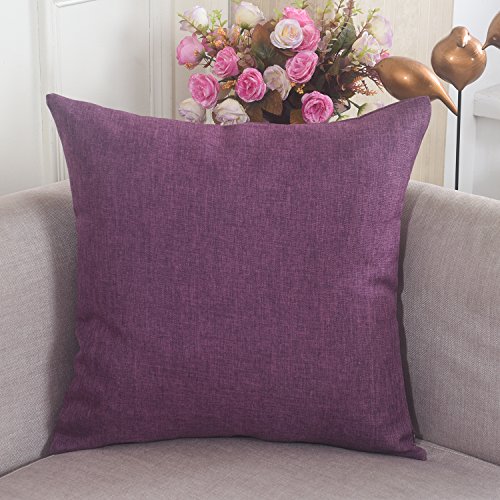 Home Brilliant Breathable Linen Burlap Decor Square Throw Cushion Cover Pillow Sham for Living Room, 18x18 Inches, Eggplant