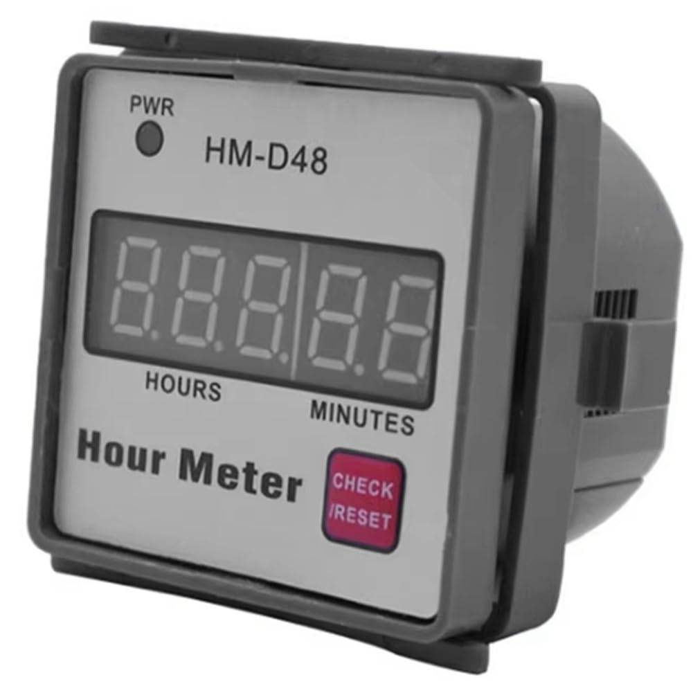 Vjsujehgy Digital Hourmeter Timer for Lawn Mower Generator Farm Tractor HM-D48 0-999.99h AC220V Resettable