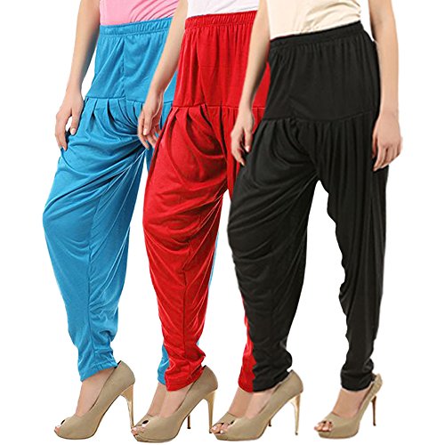 Image of Buy That Trendz Combo Offer (Pack of 3) Cotton Viscose Lycra Dhoti Patiyala Salwar Harem Bottoms Pants for Womens (White, Maroon, Black)