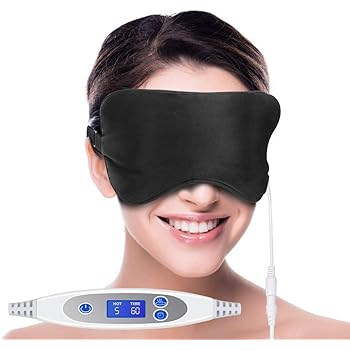 Heated Eye Mask, USB Silk Sleep Mask for Dry Eyes, Hot Eye Compress with Lavender Bag to Improve Blood Circulation, Relieve Eye Stress, Silk Eye Mask with 5 Temperature Control for Puffy Eyes,Insomnia