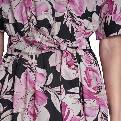 Image of DKNY Women's Short Sleeve Cotton Poplin Collared Midi Shirtdress