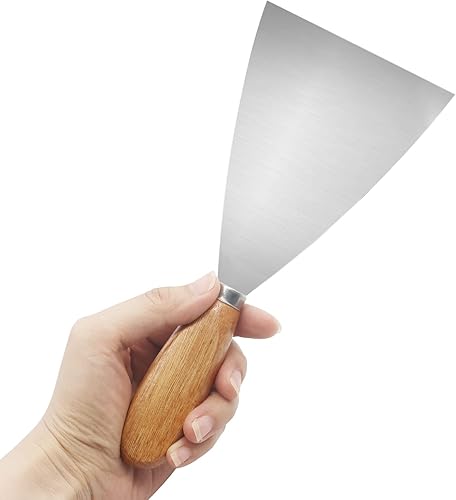 Miniatura 10 de Cuchillo de masilla, raspador de metal de 3.5 pulgadas, cuchillos de mango de madera para paneles de yeso, calcomanías, papel de pared, parches,