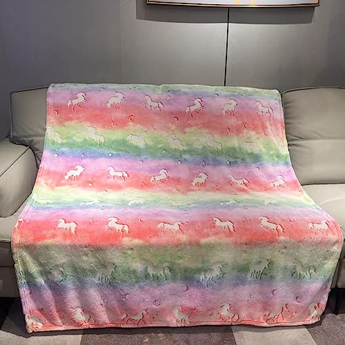 Situhaonan Einhorn Decke Glow In The Dark Kinder Kuscheldecke Flauschig MäDchen Geschenke 3 4 5 6 7 8 9 10 11 12 Jahre Geburtstag Couch Sofa üBerwurfdecke Fleecedecke Zimmer Deko Wolldecke