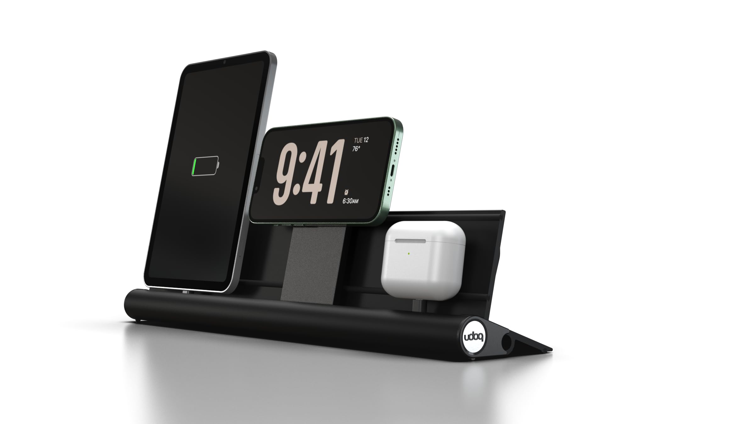 charging station per iphone tablet e airpods in aluminiumo nero