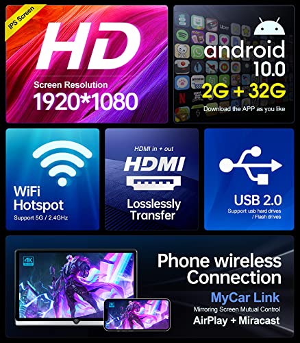 14-inch-4K-Android-100-Portable-Car-TV-Headrest-Monitor-Tablet-for-Back-seat-Support-Phone-Wireless-mirroring-Touch-Screenwith-WiFiBluetoothHDMIUSBSDFMAirplay-Video-Player-2G32G2PCs