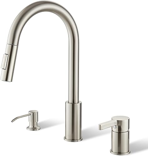 Miniatura 1 de Grifo de cocina de 3 agujeros con rociador extraíble, grifo de fregadero de cocina con dispensador de jabón, 3 piezas de grifos de cocina con mango