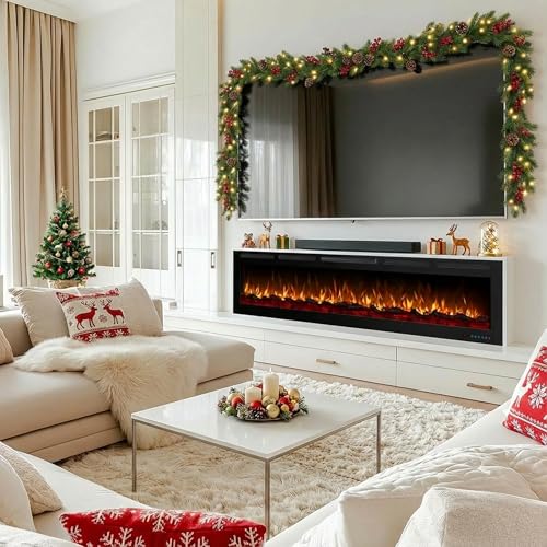 Image of 50 inch Electric Fireplace, Recessed or Wall Mounted, 5.5 inch Deep, 750W /1500W Quartz Heater, WiFi App, Alexa and Google Home, 13 Flame Colors