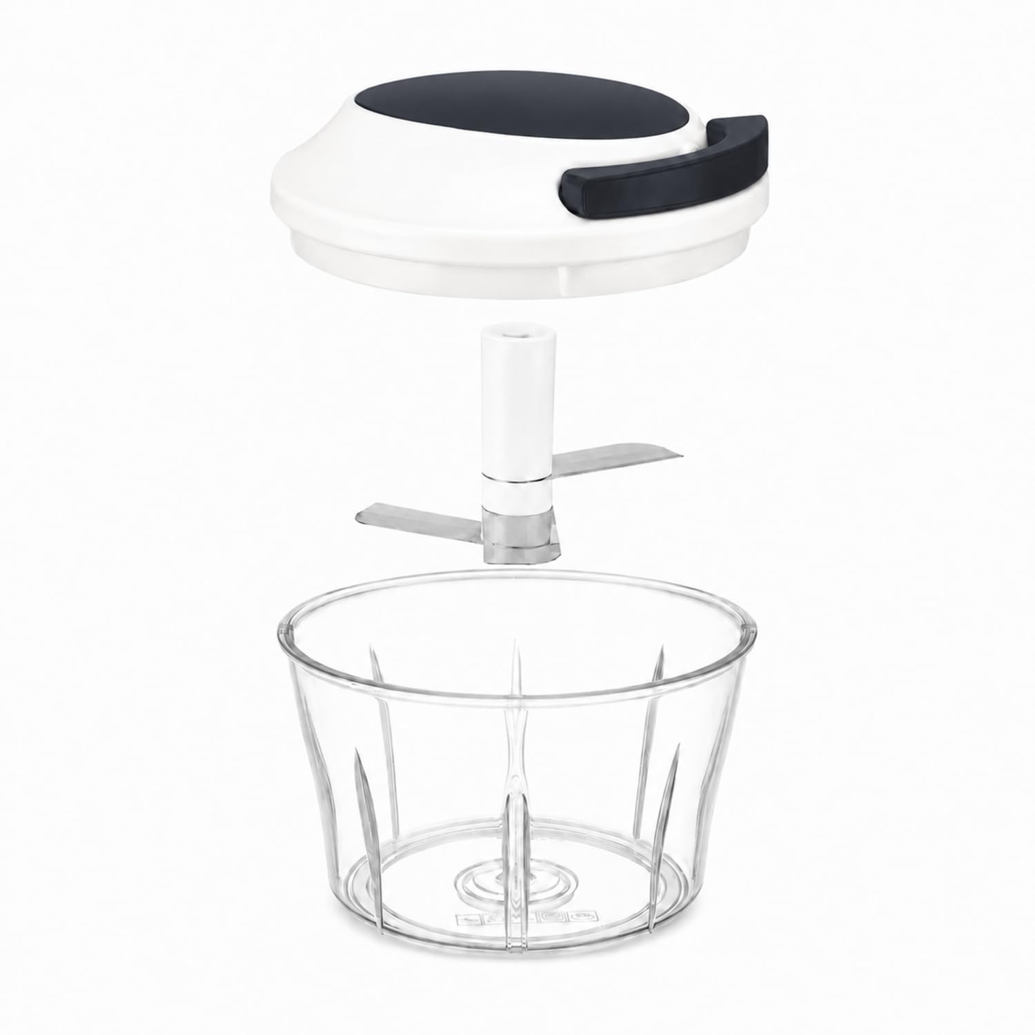 Paslanmaz 3 Bıçaklı İpli Rondo, Sebze Meyve Kuruyemiş İçin Taşınabilir Manuel Çekmeli Doğrayıcı, Hızlı Pratik ve Ergonomik, Plastik, 700 ml (Koyu Antrasit)