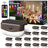 Solar Fence Lights with Remote Control 50ft,15 Multi Colors Solar Powered Outdoor Step Lighting,IP67 Waterproof Led RGBYW Colors Lamp for Outside Fence/Deck/Backyard/Stair Railing/Wall/Patio/Pool