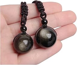 Acxico 2 Pcs Gold Obsidian Rainbow Eye Pendant Necklace for Men Women (Type 1 18mm+Type 2 20mm)