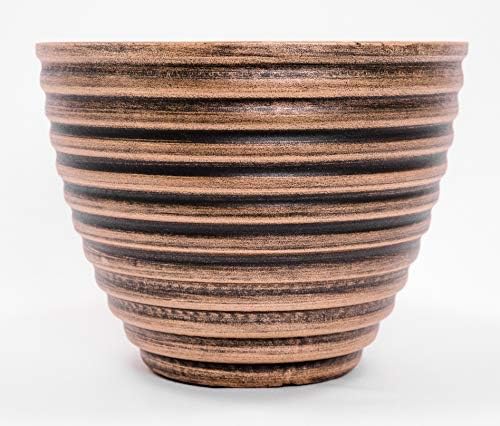 Honey Pot Grooved Circular Pattern Decorative Plastic Planter 10WX8H inches for Indoor, Outdoor, Nursery, Garden, Patio, Office, Home Decor Use. Long Lasting, Reusable Light Weight (Grooved, Gold)
