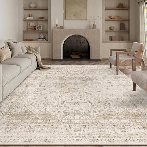 HUGEAR Waschbarer Beige Vintage Teppich im Eingangsbereich 60x90cm fußmatte badezimmerteppich Weich rutschfest Retro Kleiner Tepich Kurzflor Bad Schlafzimmer Carpet Bedroom