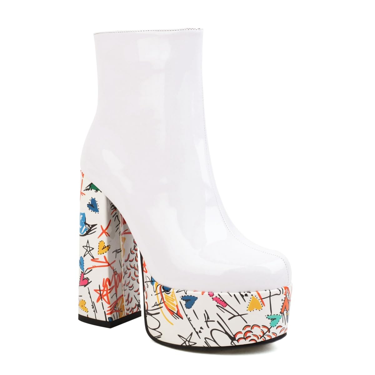 Womens Fashion Chunky Platform High Heel Ankle Boots Zipper Round Toe Wedding Party Dressy Short Booties