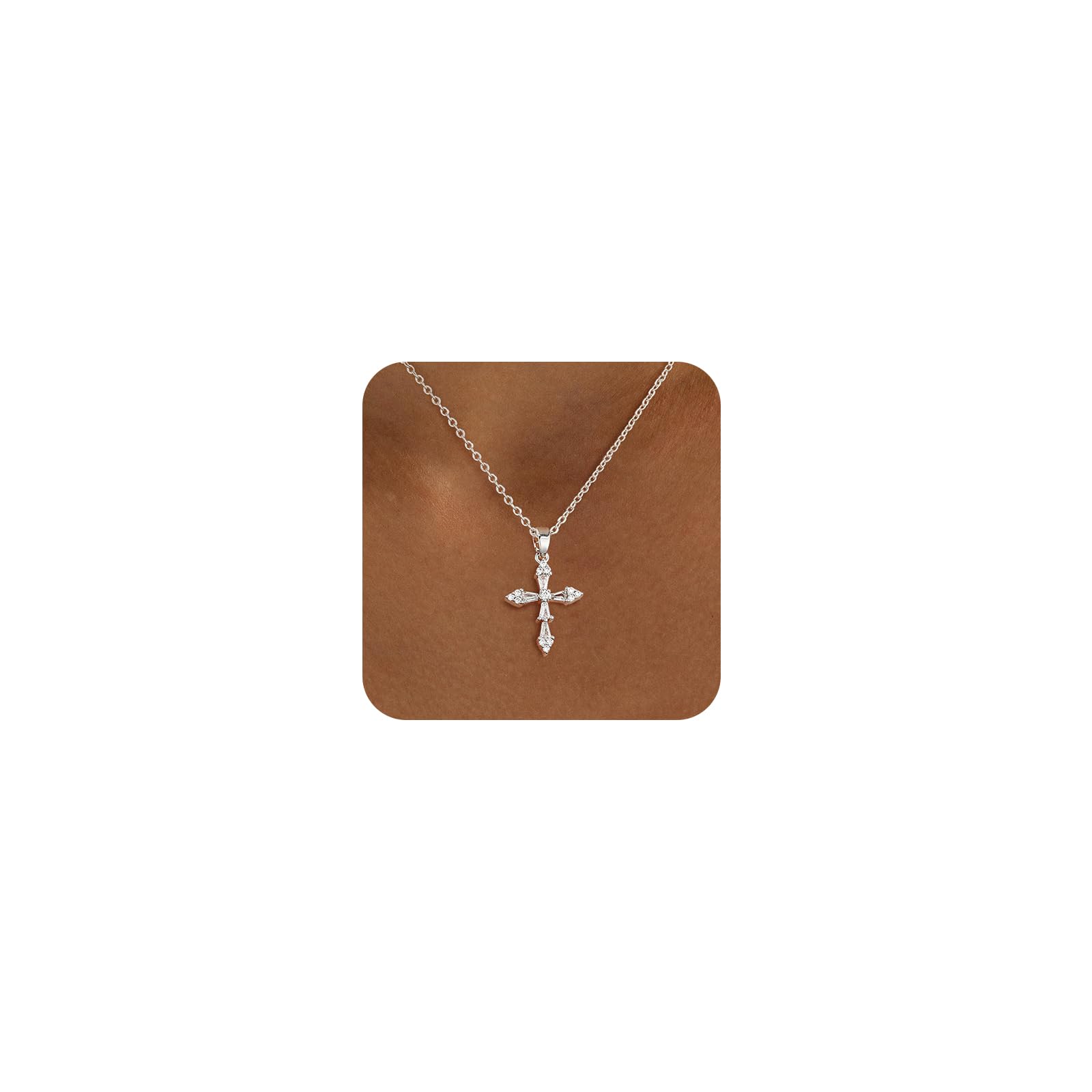 LEXODY Cross Necklace for Women, 14K Gold Silver Plated Dainty Small Cubic Zirconia Cross Pendant Necklace Simple Trendy G...